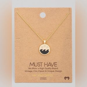 18K wave and stars coin Pendant Necklace